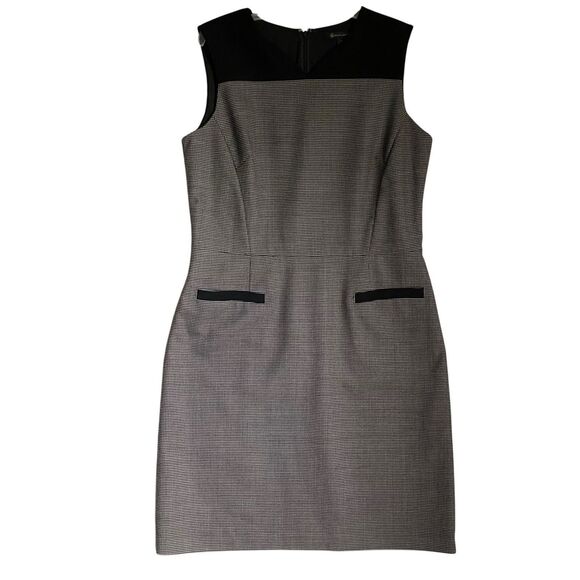 Brooks Brothers Sheath Dress 12 Gray Houndstooth Wool Career Office Wear - Picture 1 of 13